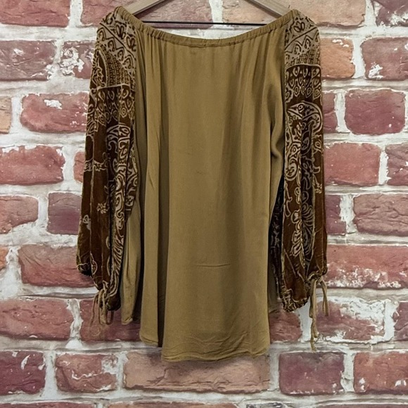 Soft Surroundings Top Women's XL Brown Boho Floral Velvet Burnout Sleeve Shirt - Picture 4 of 8